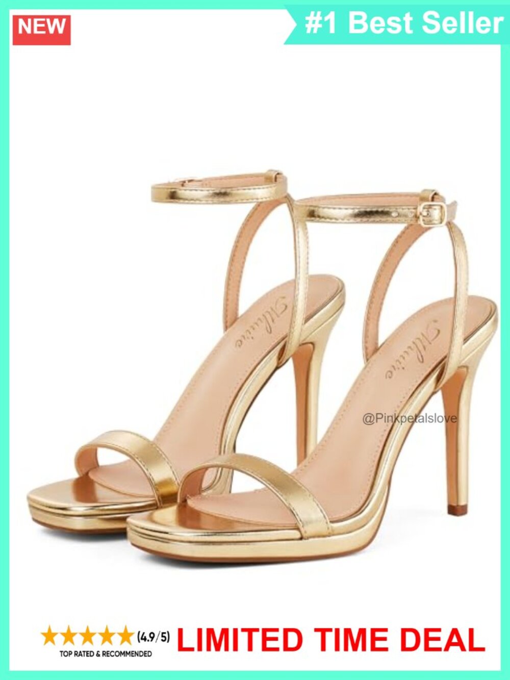 Women's Stiletto Strappy Heeled Sandals 4.3 Inch Square Open Toe Ankle Strap